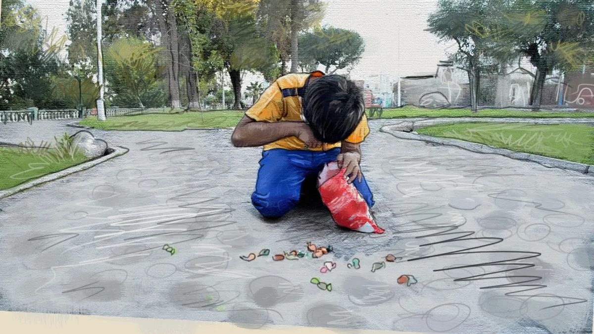 Candy seller boy, artwork by Mike Valderrama