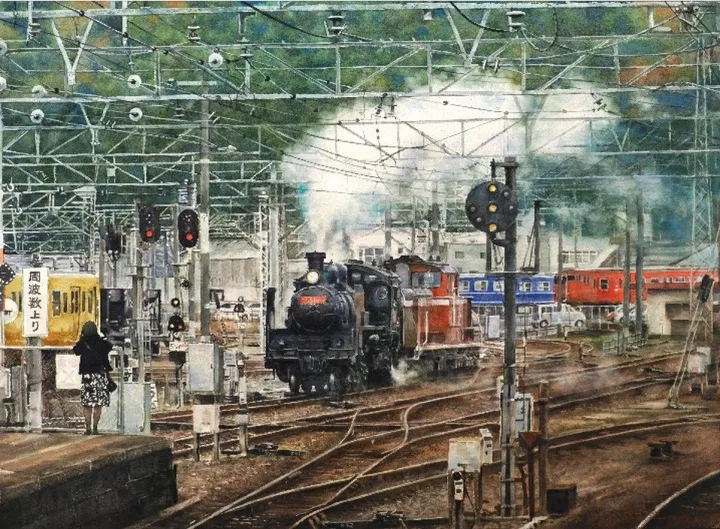Steam train station, artwork by Misure Nien