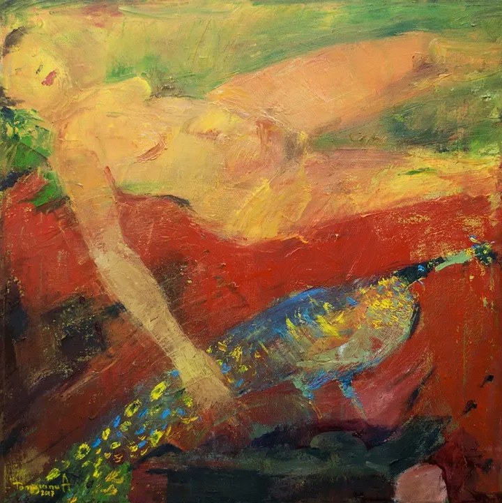 Model with peacock, œuvre de Anatolii TOMOIANU