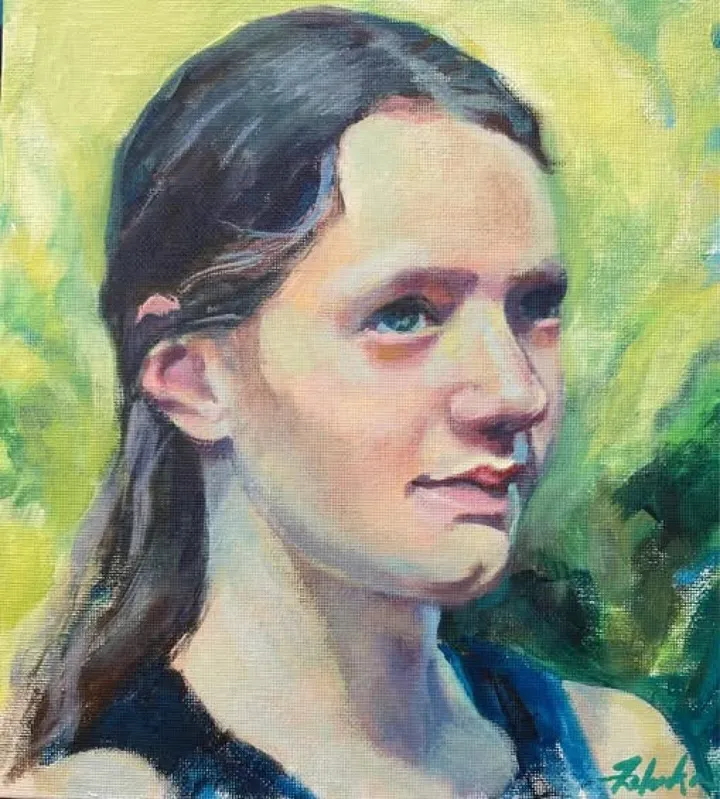 Young woman in sunlight, artwork by Trudy Zelenka