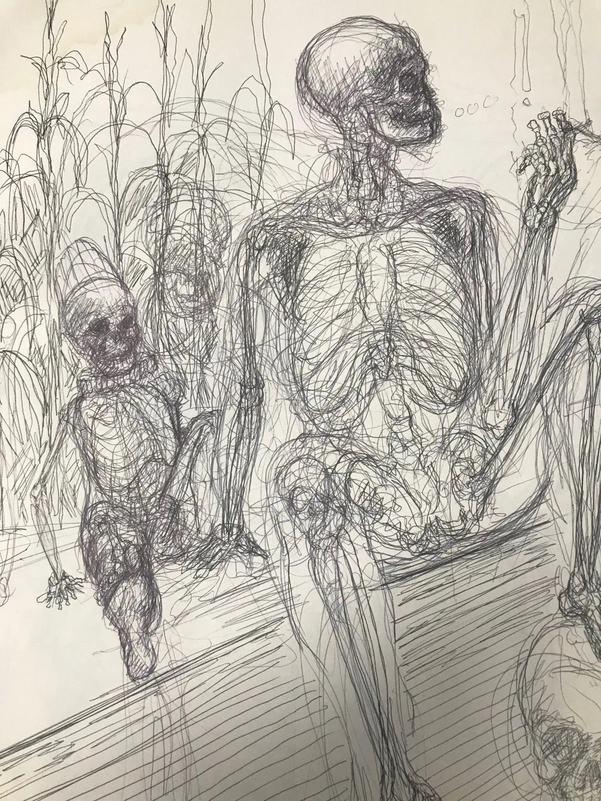 skeletons with corn, artwork by Fausto Cantu