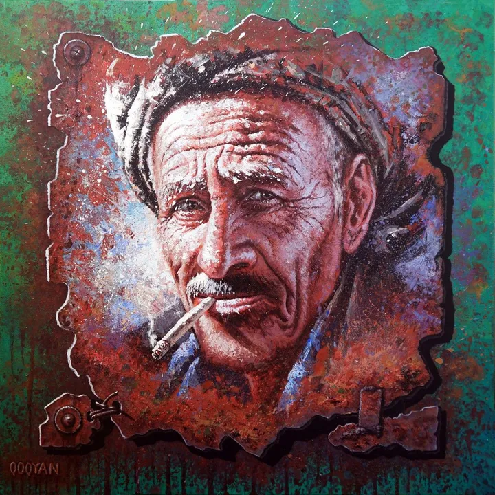 Un homme kurde fume la cigarette, œuvre de Mahmoud Qoqyan