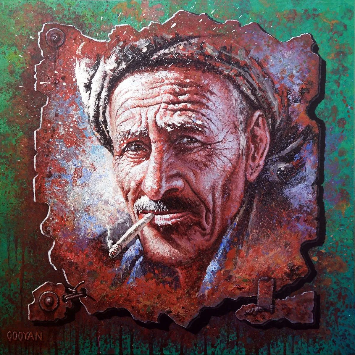 Un homme kurde fume la cigarette, œuvre de Mahmoud Qoqyan