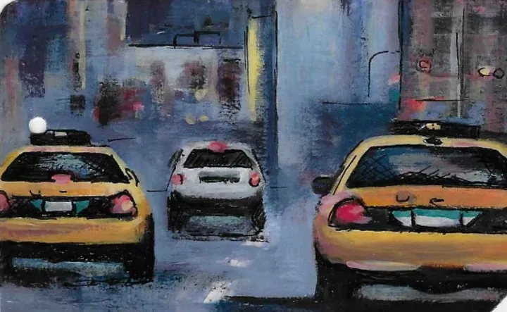 Streets of New York on the back of a used NYC Metro Card, œuvre de Stephanie Fonteyn