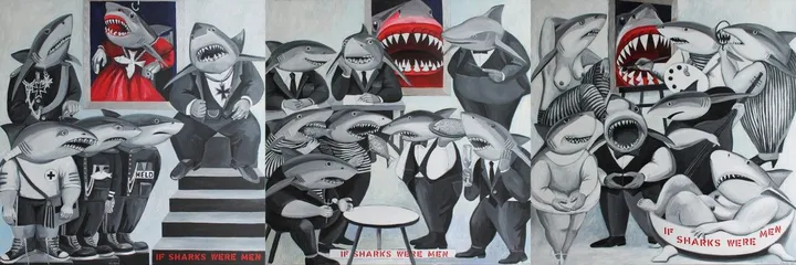 “If sharks were men“ I-III, artwork by Violeta Vollmer