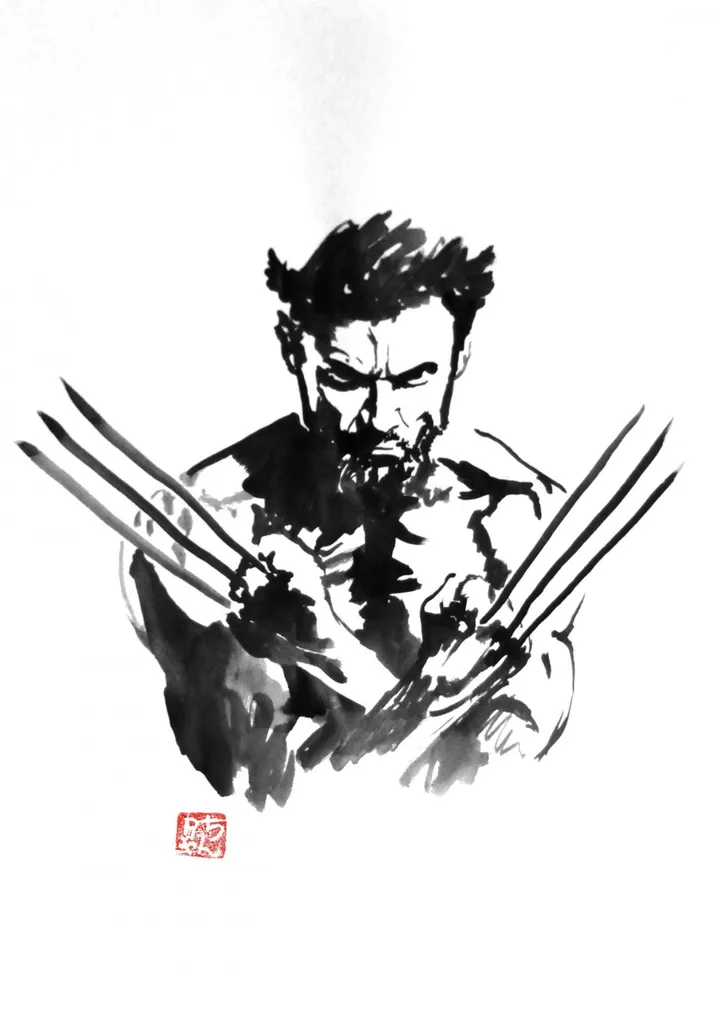 wolverine, œuvre de pechane sumi-e