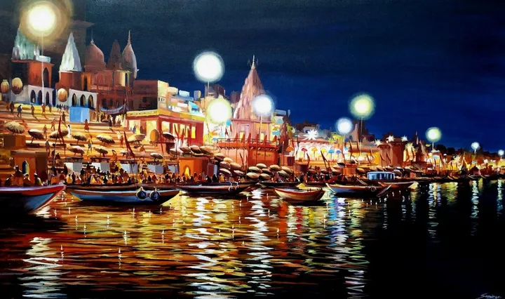 Beauty Of Night Reflections Of Varanasi, œuvre de Samiran Sarkar