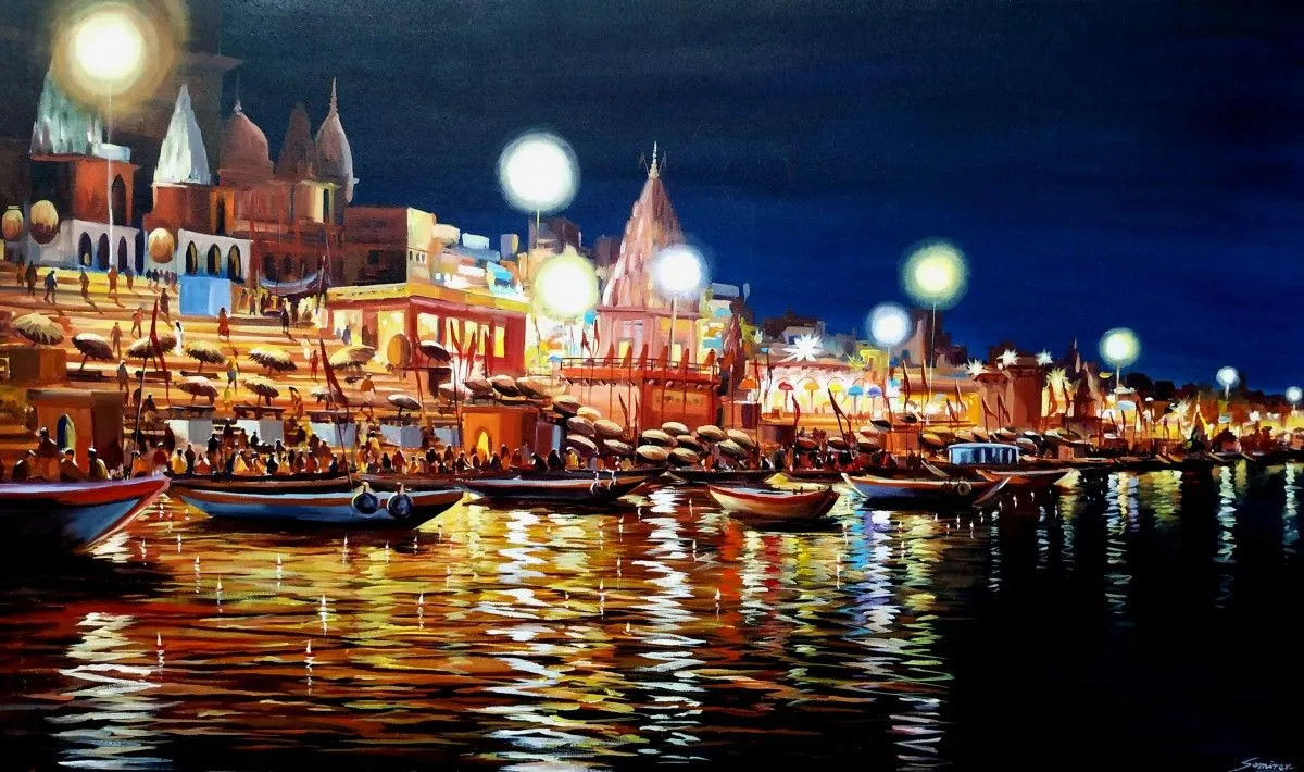 Beauty Of Night Reflections Of Varanasi, œuvre de Samiran Sarkar