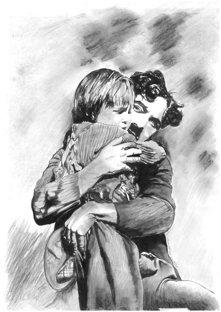 Charlie Chaplin the kid 1921, artwork by Farid Mahiedine