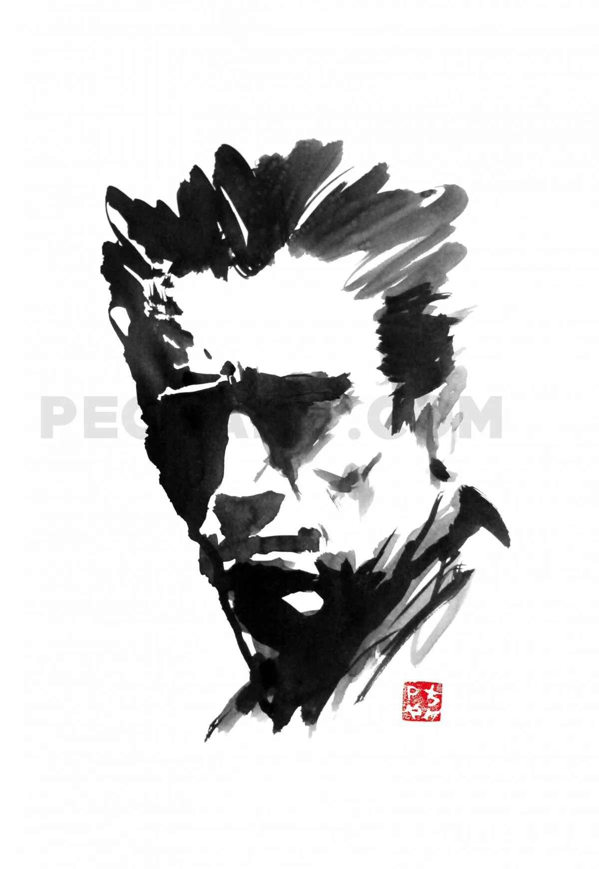 arnold schwarzenegger, artwork by pechane sumi-e