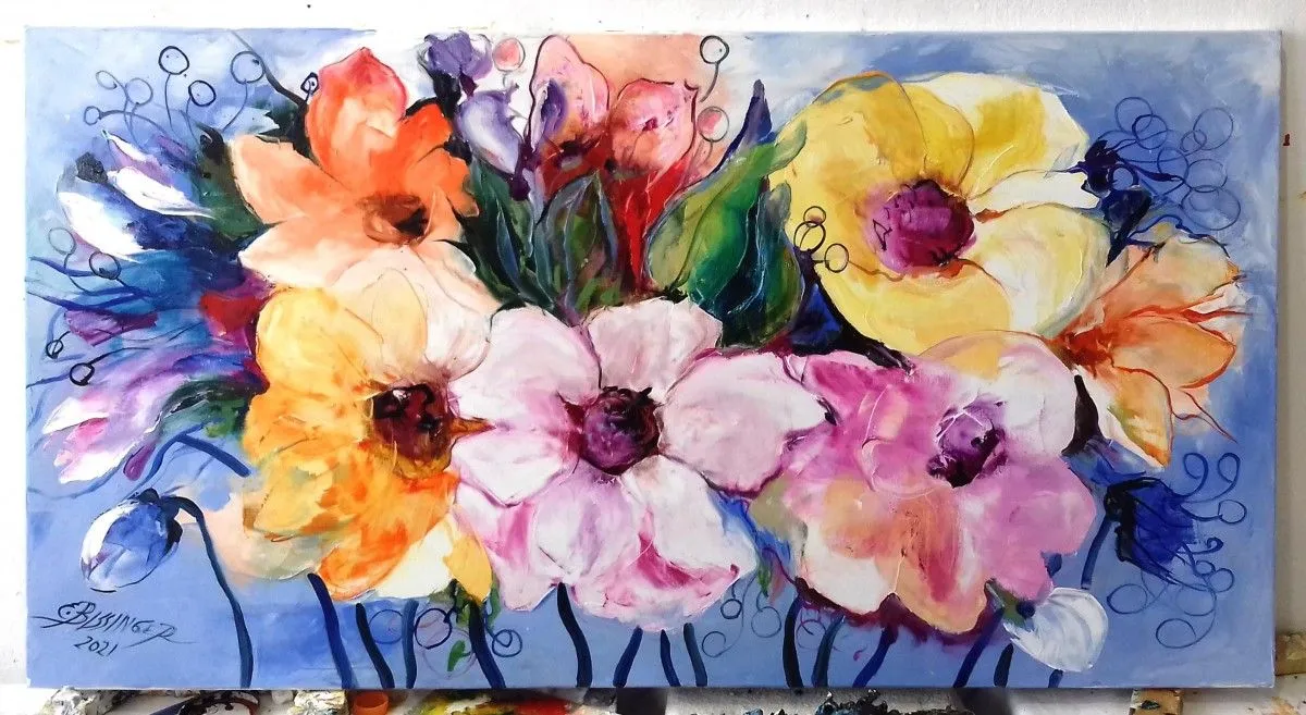Flowers from the neighbor, original art Bissinger, œuvre de Bissinger Elena