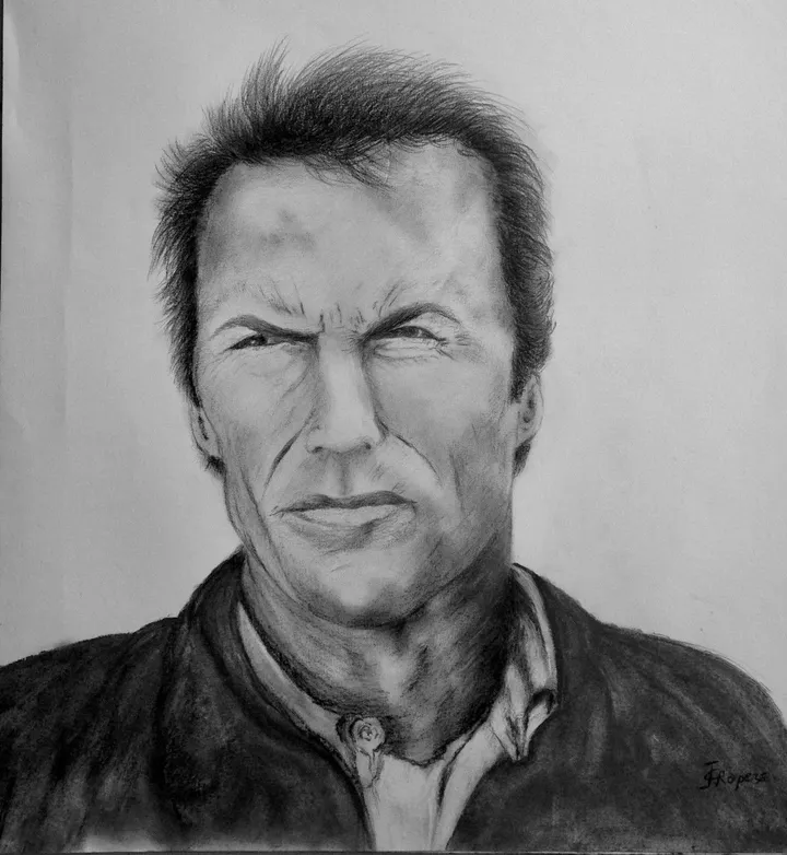 portrait de Clint Eastwood, œuvre de Jacqueline Ropers