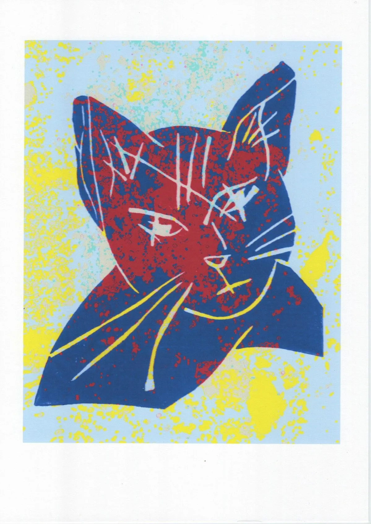 Chat rouge et bleu deux - A4, œuvre de Alain HALTER
