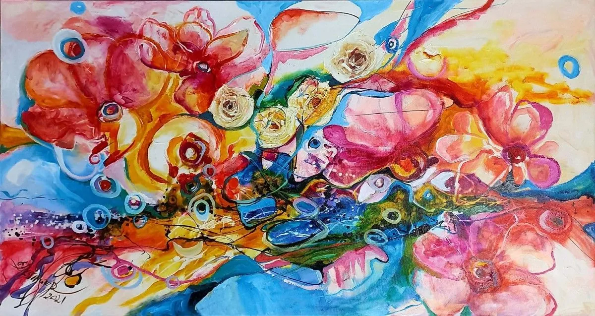 Waterfall of flowers, artwork by Bissinger Elena