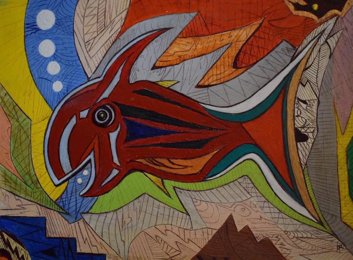 Poisson aux influences amérindiennes (Mi'kmaq), artwork by Denis Roucau