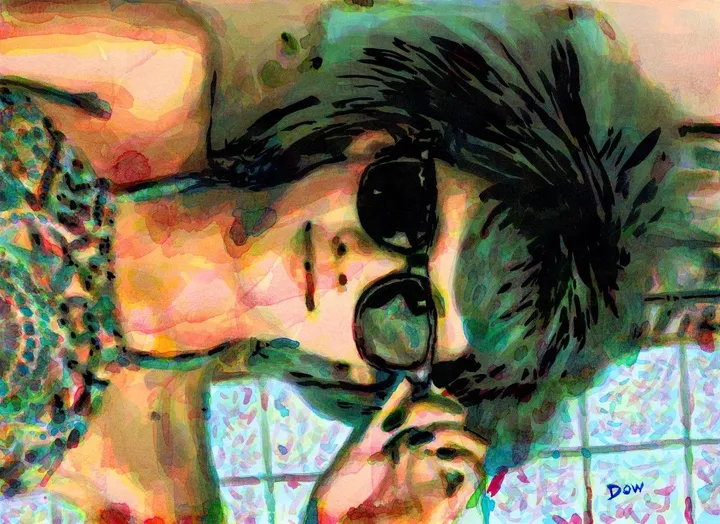 lady at pool, artwork by Dow Thompson