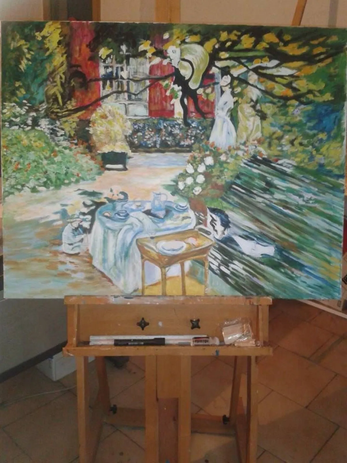 DEJEUNER AU JARDIN D ARGENTEUIL COPIE DE CLAUDE MONET, artwork by Jean Pierre DELEAU