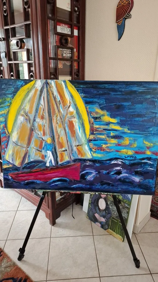 Sailing into the sun, artwork by Ligia Moya