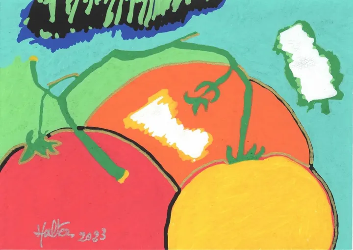 Trois tomates grappe, artwork by Alain HALTER