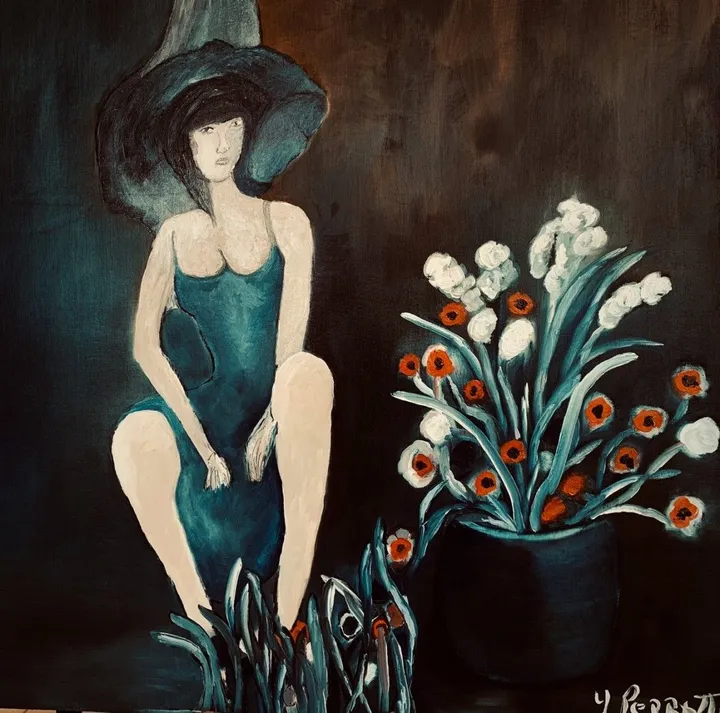 Femme au bouquet, œuvre de Yves Perrotte
