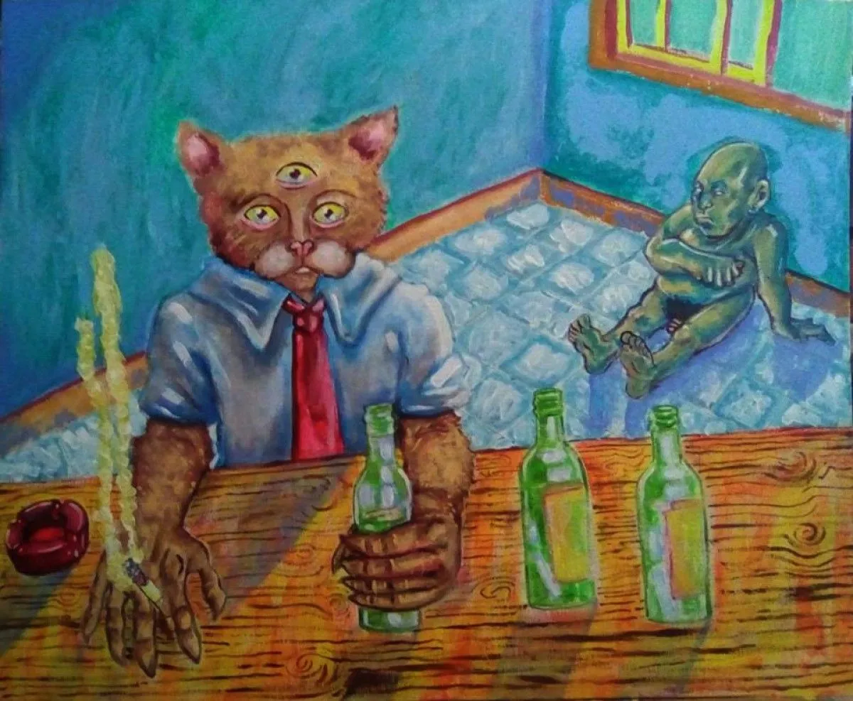 El humano que está triste y azul/The human who is sad and blue, artwork by Odracir Ortsac