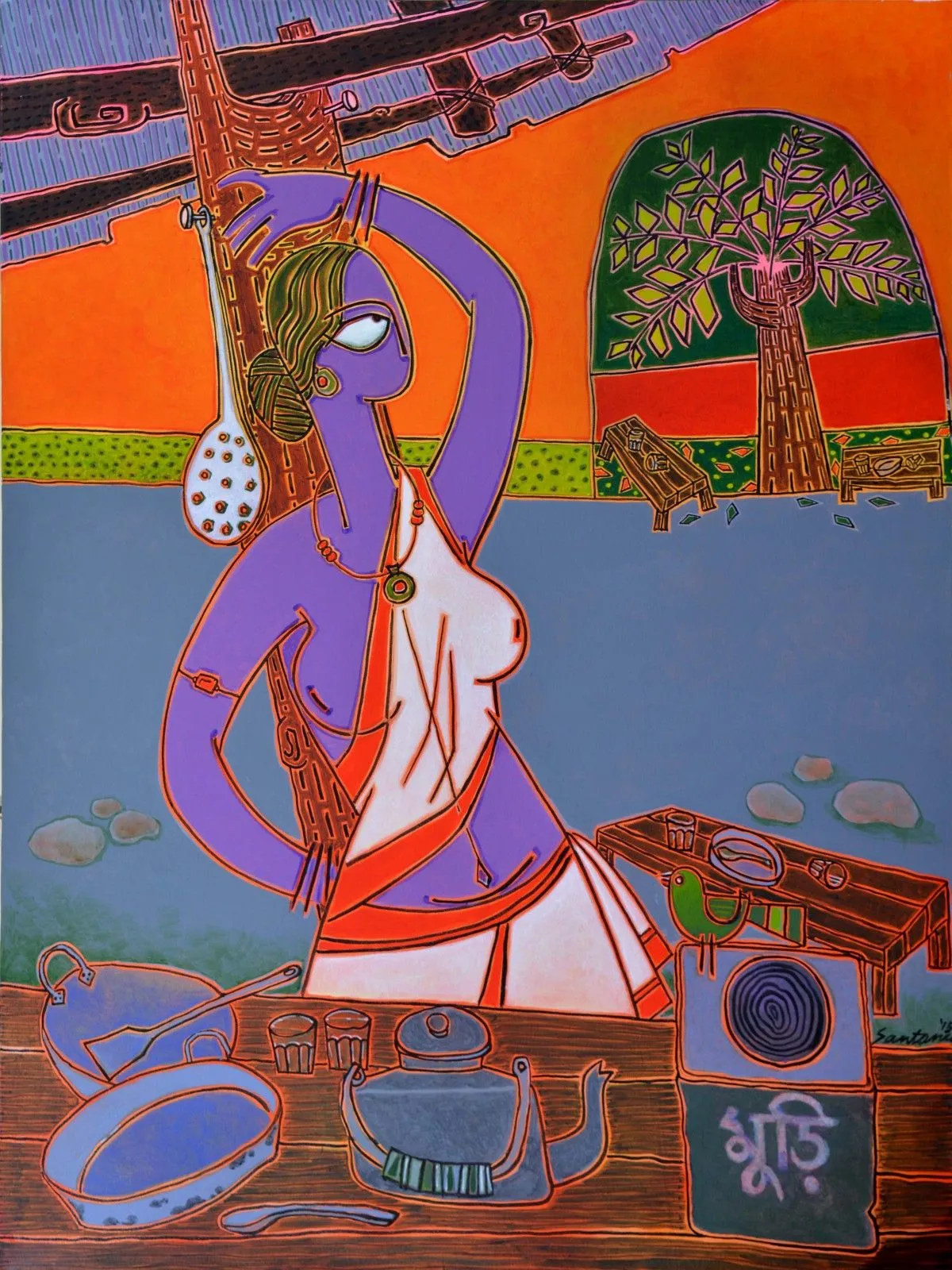 At the tea-stall, artwork by Santanu Nandan Dinda