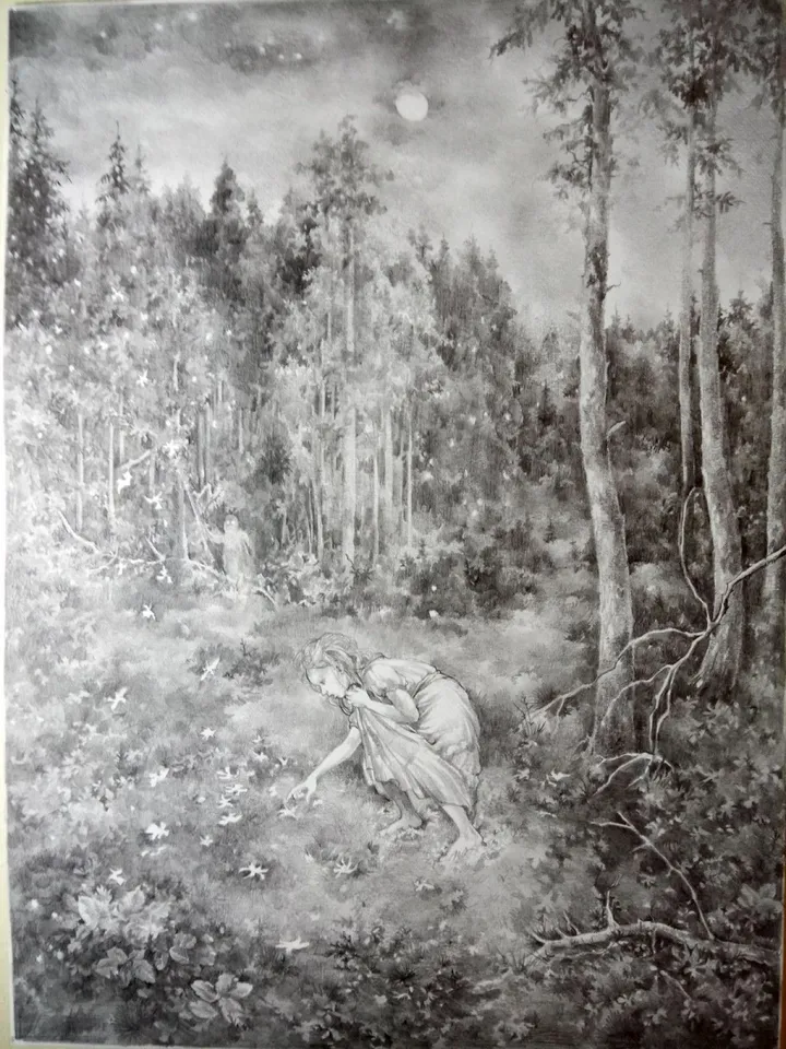 Night in the deep forest., œuvre de Yulia Lisitsyna