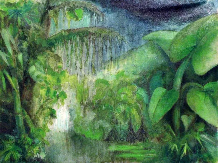 PAYSAGE TROPICAL -TROPICAL LANDSCAPE, œuvre de Jean Bessat