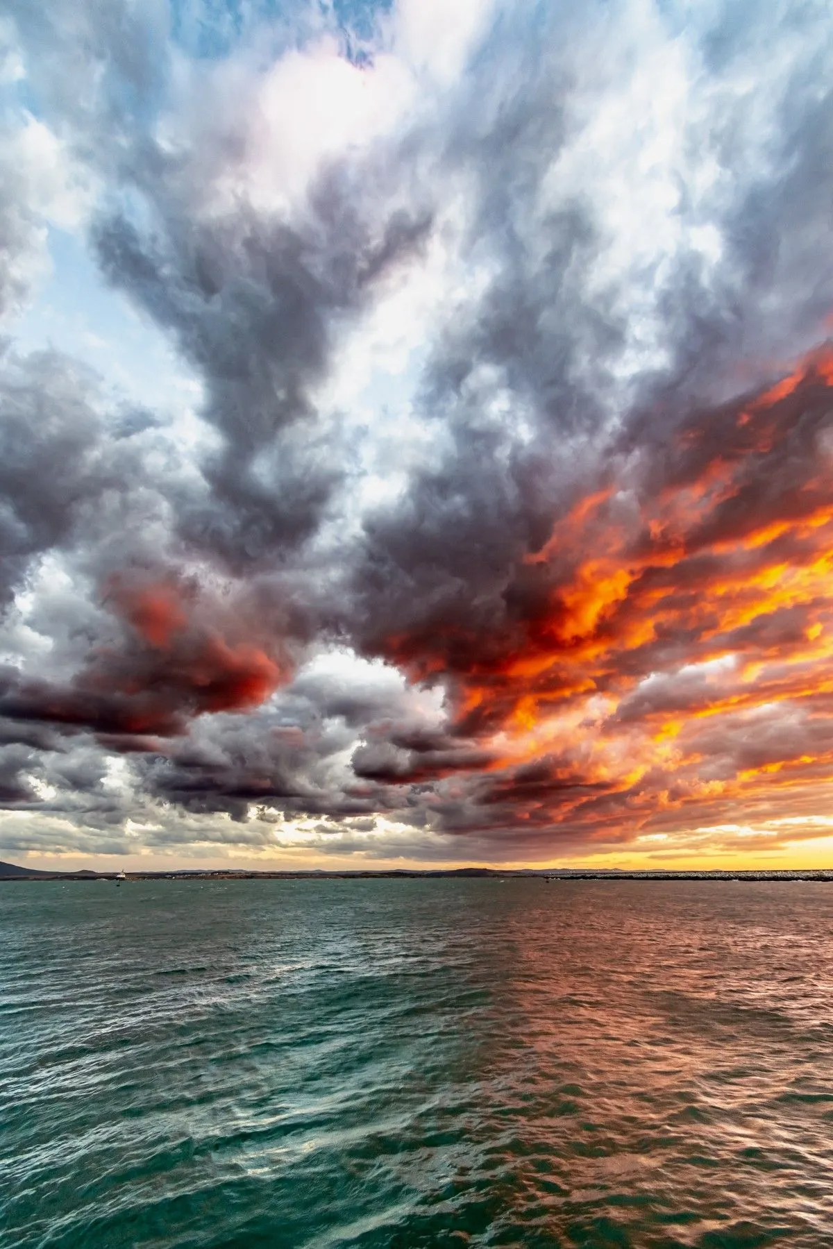 Red sunset over the sea, artwork by Hristo Anestev