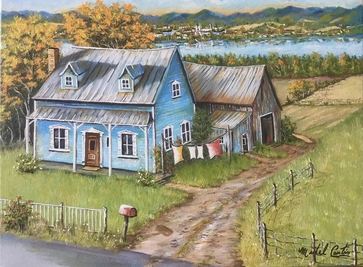 La p'tite maison bleue de l'ile, artwork by Michel Cantin