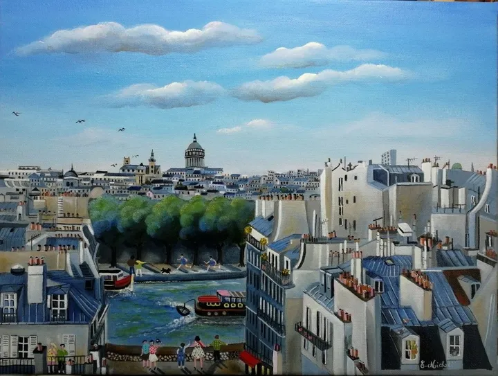 Péniches sur la Seine, œuvre de Edith Micheli