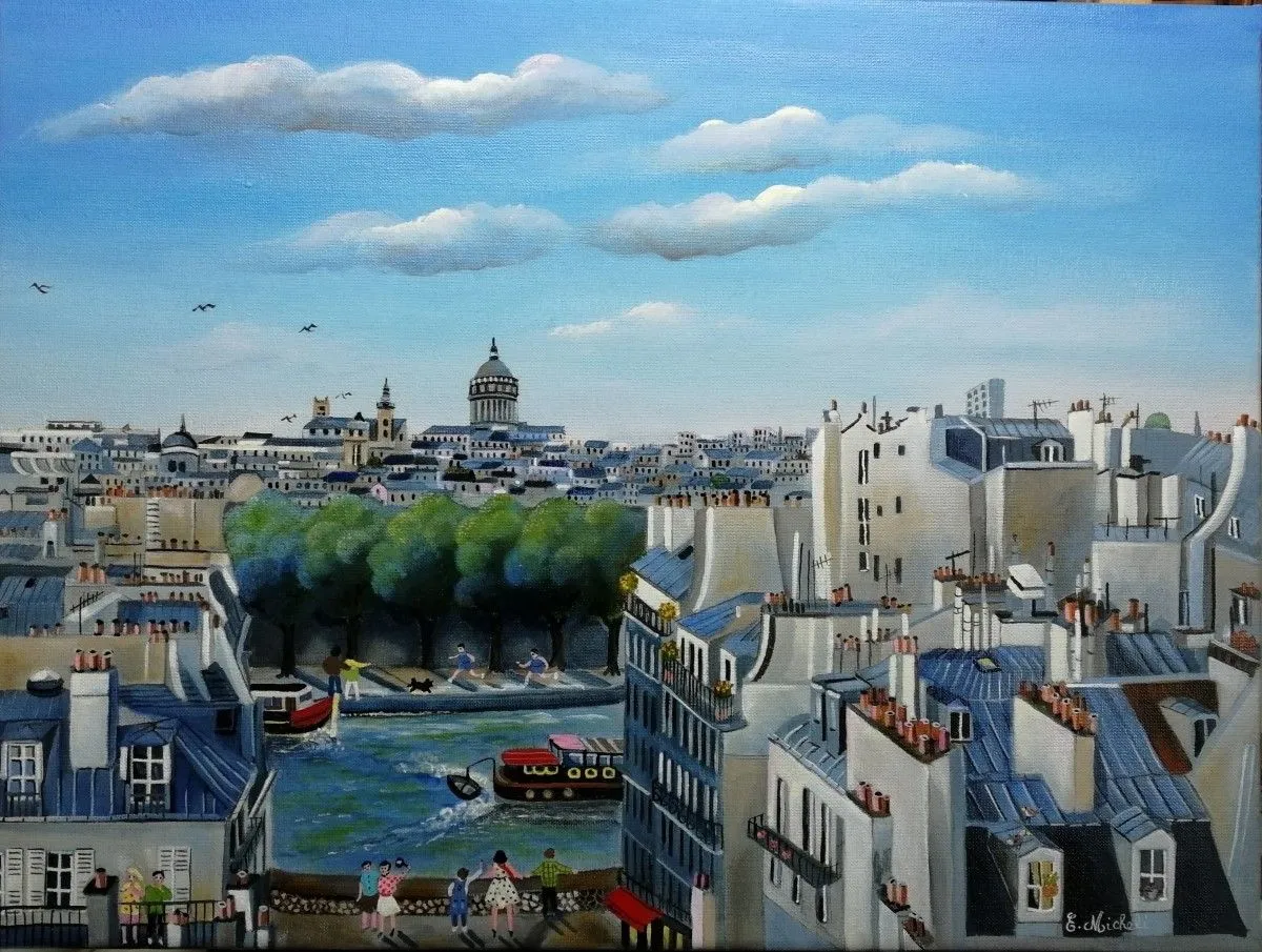 Péniches sur la Seine, œuvre de Edith Micheli
