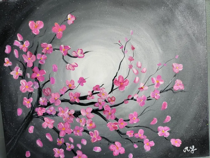 Cerisier en fleurs au clair de lune, artwork by Alexandra Guillon
