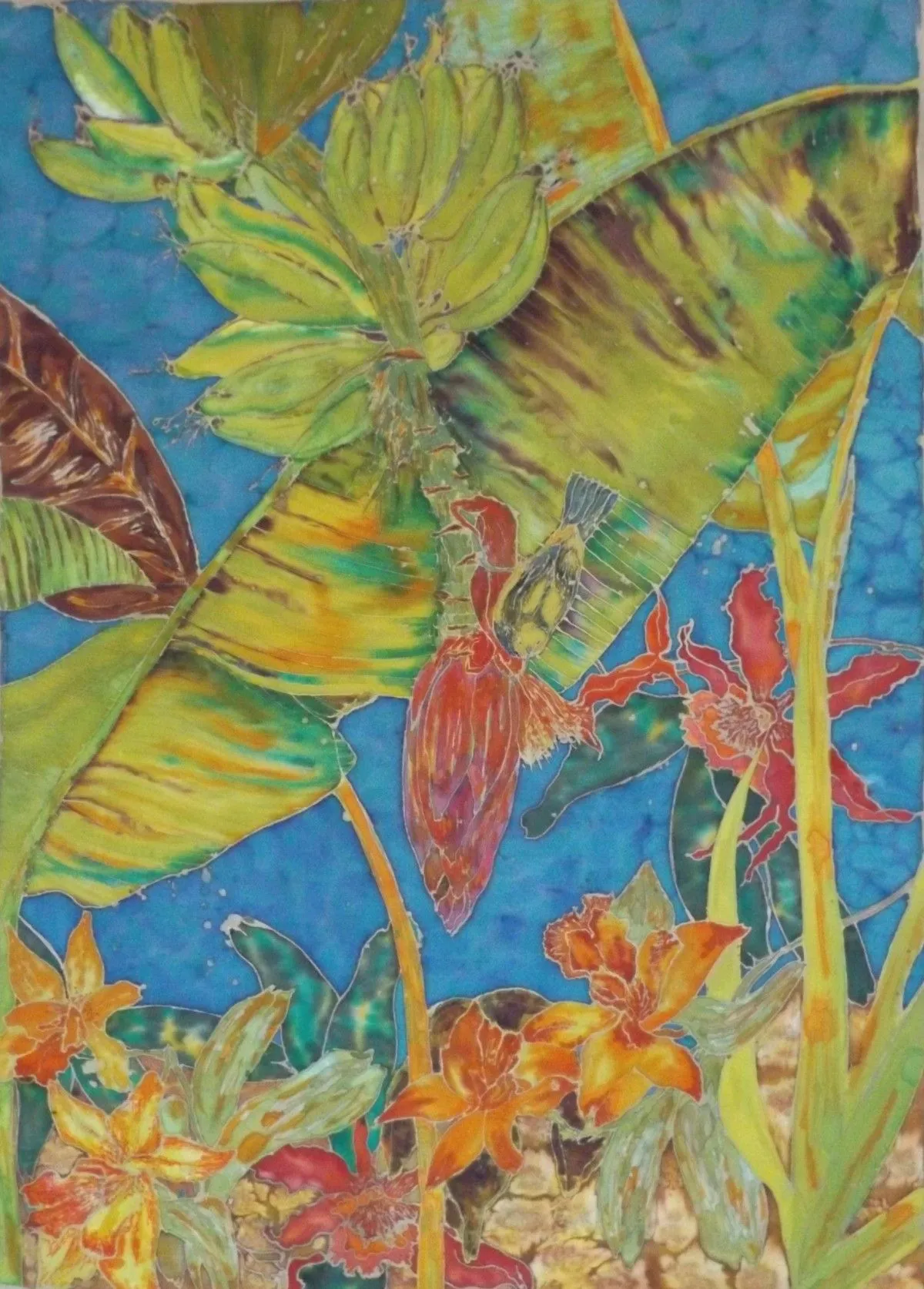 Silkpainting, Banana Crazy by #StefaniaSilkArts, œuvre de Stefanie Wilhelm