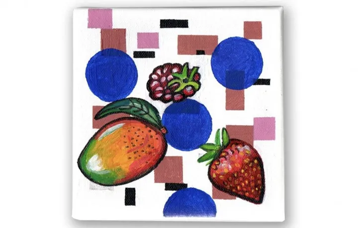 fruit on a geometric environnement, œuvre de philippe van goethem