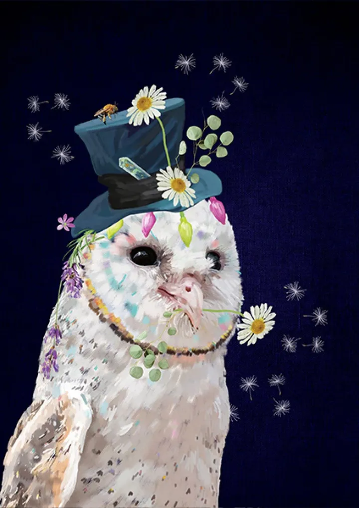 Whimsical Barn Owl, œuvre de Karin Roberts