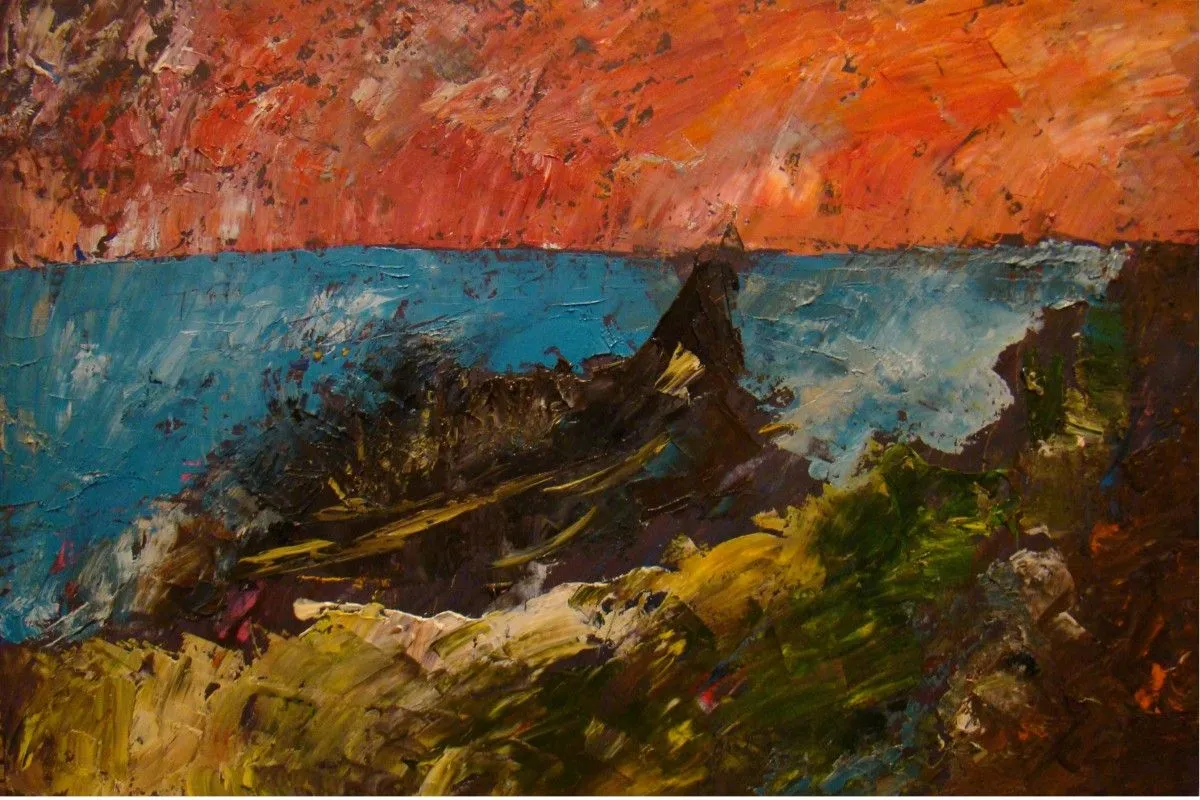 Barca destruída em beira ao mar, artwork by Sandro Ferreira