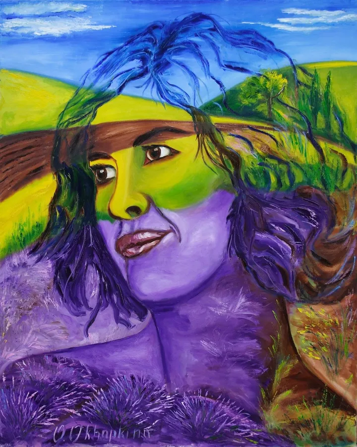 Woman-Provence from series Women of the World, oil on canvas, artwork by Oksana Okhapkina