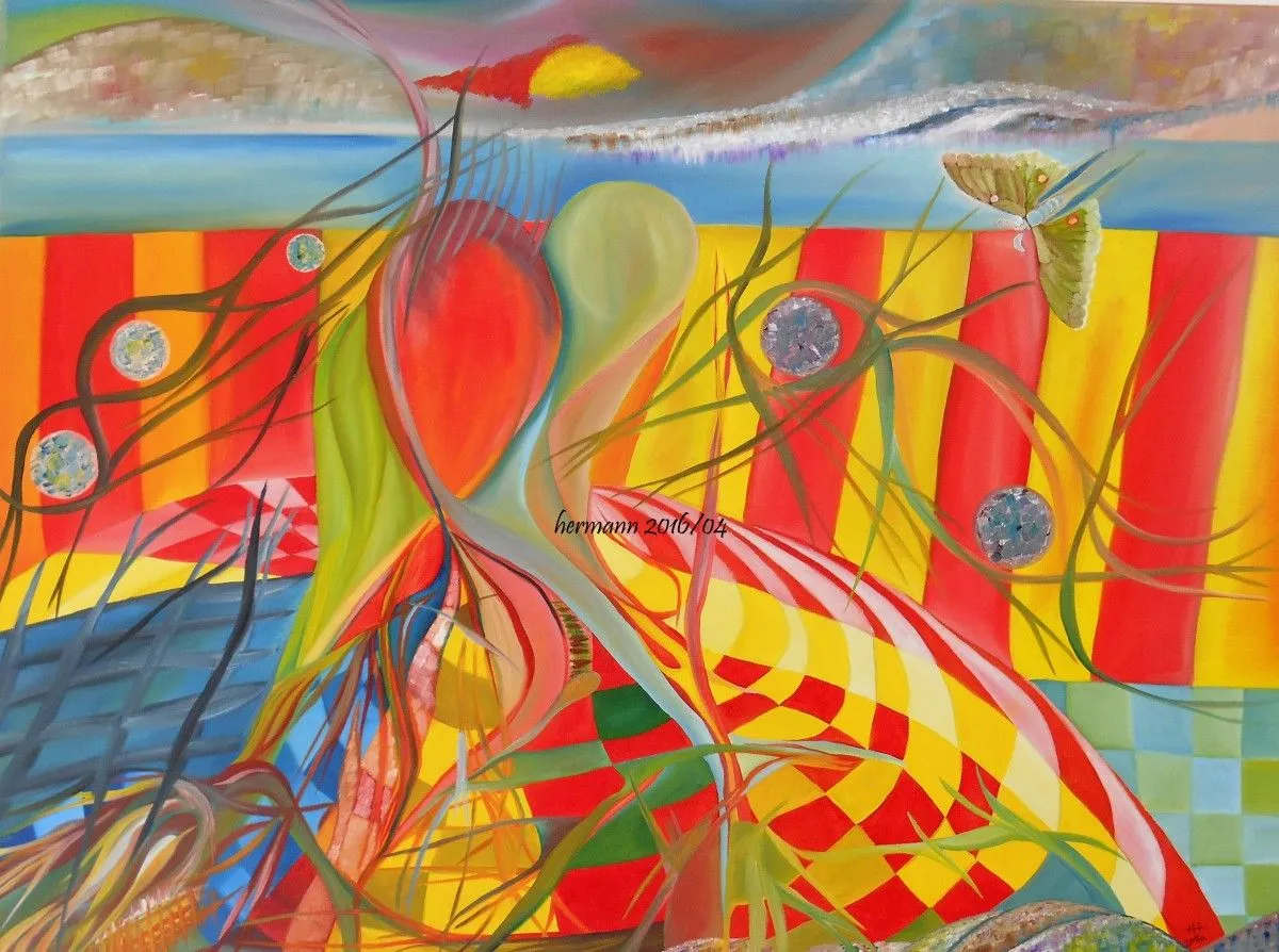 oil "Herzwanderung", artwork by Hansjörg Hermann
