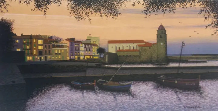 Collioure by night, artwork by Thierry Traccoën