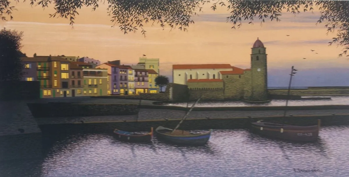 Collioure by night, artwork by Thierry Traccoën