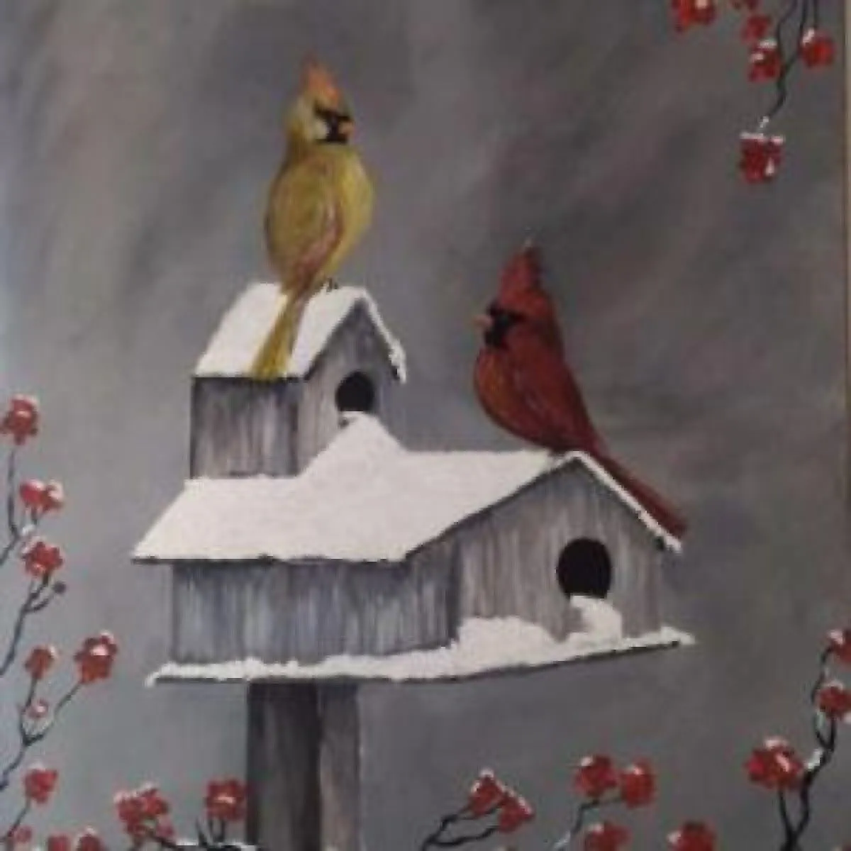 Couple d'oiseaux amoureux en hiver, artwork by S sopkowiz