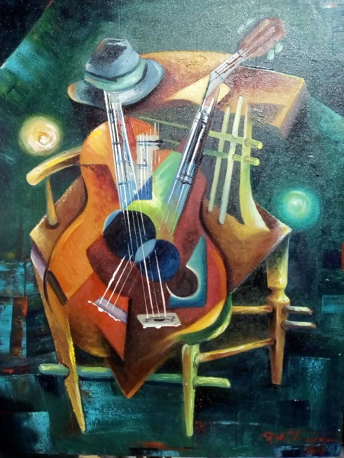 Hat and guitar ..., artwork by Nelu M?st?c?neanu