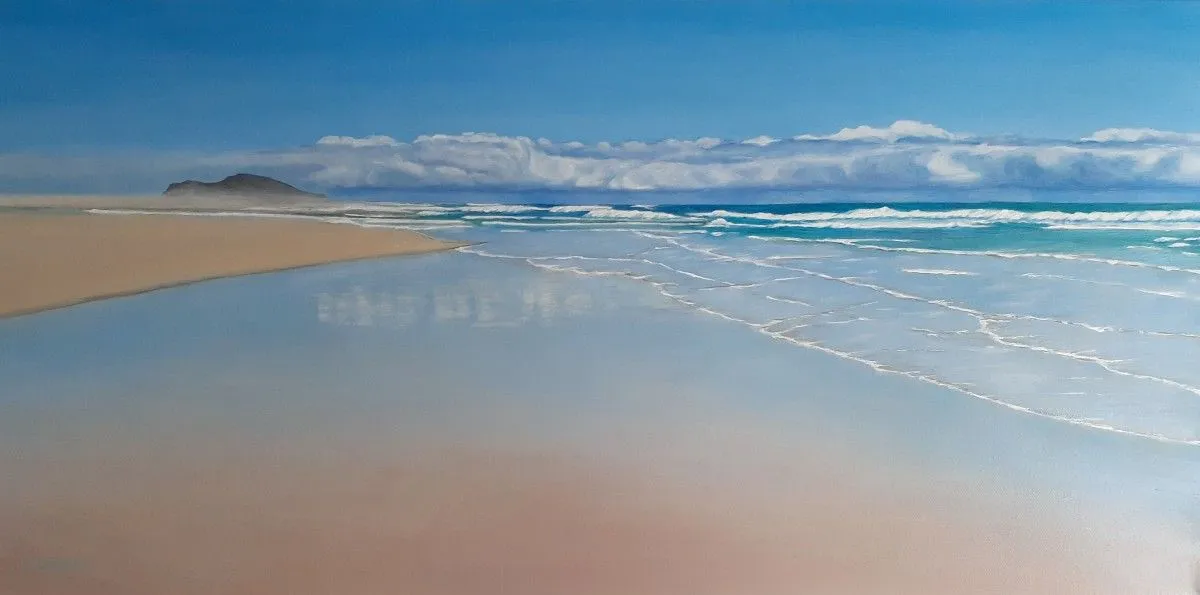 Winterstrand with Cove Rock in the distance, artwork by Sharon Offord