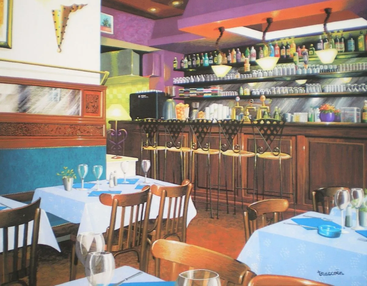Restaurant room, artwork by Thierry Traccoën