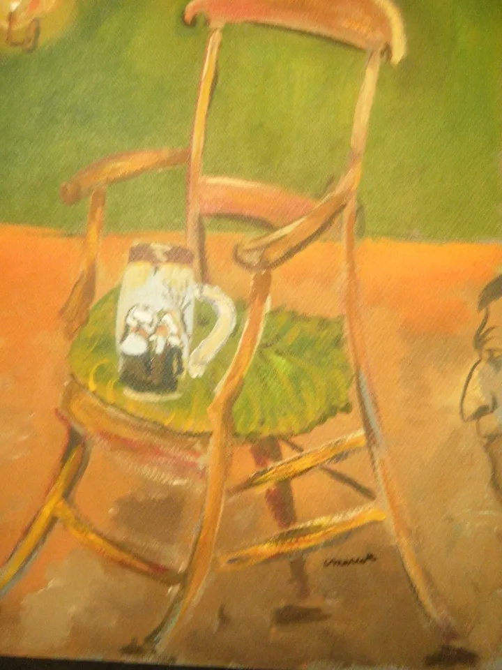 Chaise Gaugin avec son profil,  bière et bretonnes., œuvre de C. Marcotte