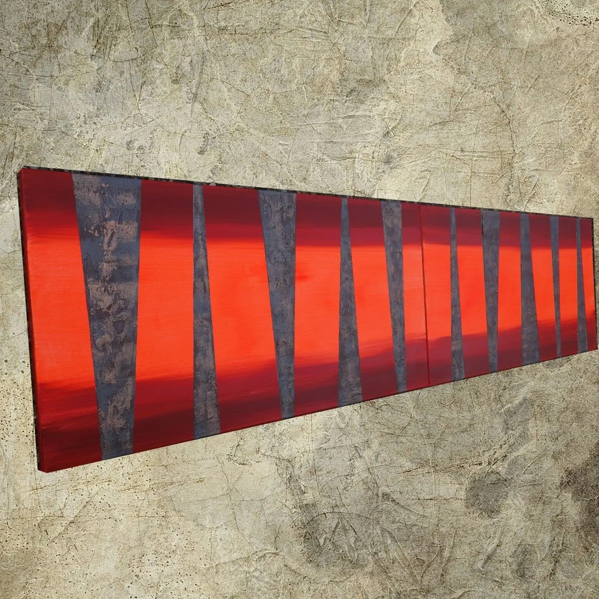 rusty iron neon orange Vertical long painting decor A240, œuvre de Ksavera Art