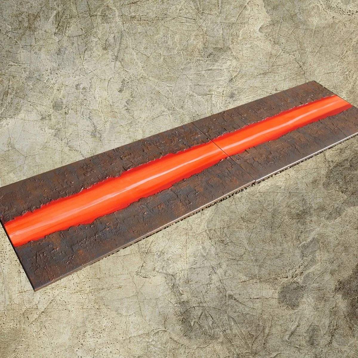 rusty iron neon orange Vertical long painting decor A235, œuvre de Ksavera Art