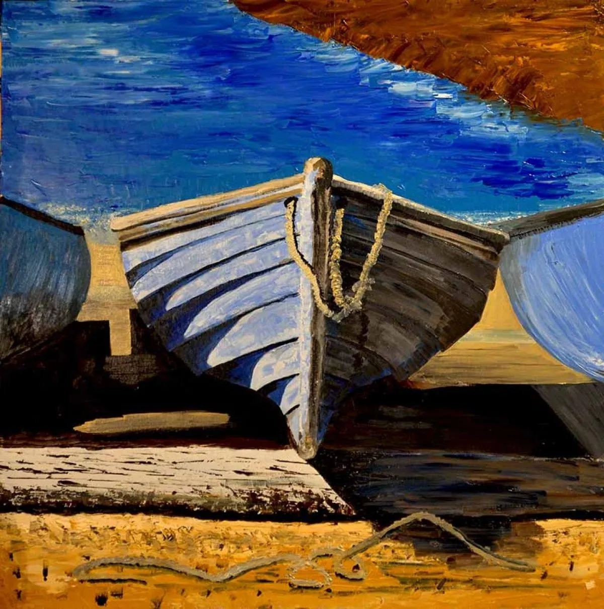 Le canot bleu sur l'aire de carénage, artwork by Jérôme Dufay