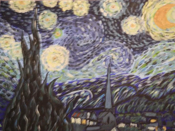 Reproduction of  The Starry Night by Vincent van Gogh, œuvre de Neluta Staicut
